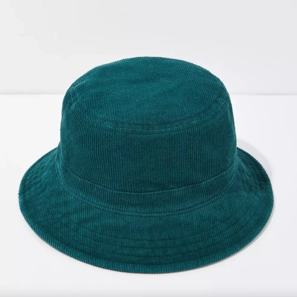 American Eagle Green Corduroy Bucket Hat Forest Green 90s Boho Retro Streetwear